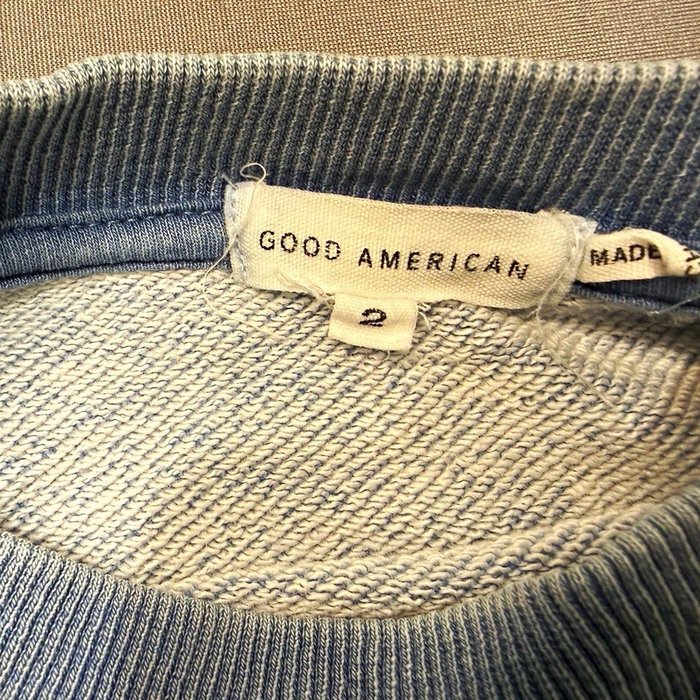 Good American Women Light Blue Crewneck Pullover Sweatshirt Long Sleeve Sz 2